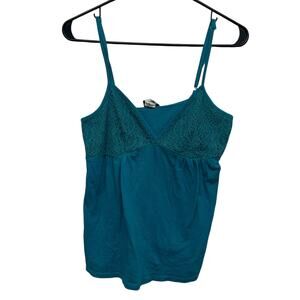 Y2K Indie Sleaze Teal Lace Trim Camisole Rave Boho Tank Top Size M